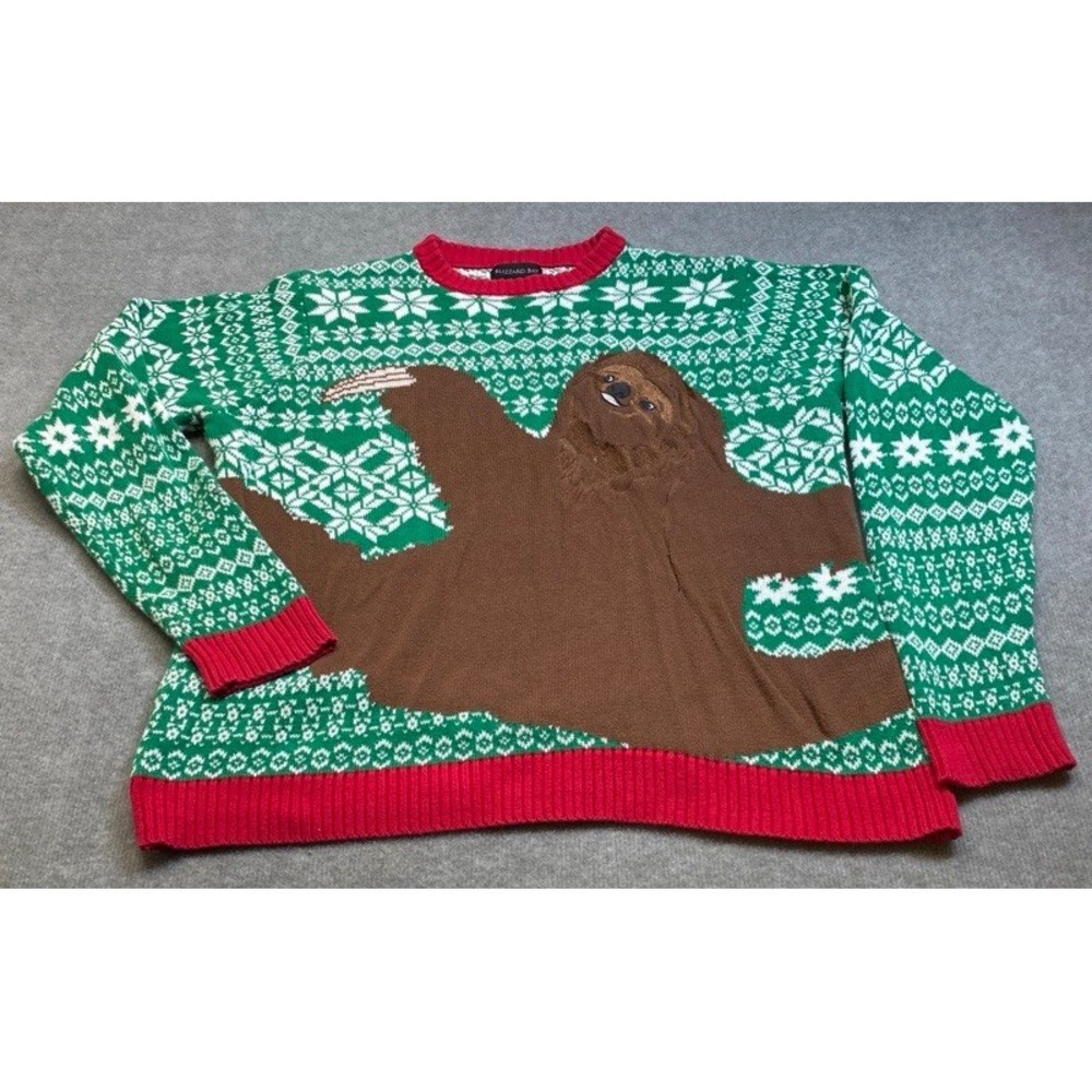 Blizzard Bay Sloth Christmas Sweater Women XL Green Fair Isle Holiday Knit